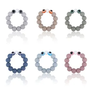 Baby Silicone Teether Bead Bracelet Cartoon Eye Soothing Gums Grasping Toy For Infants BPA Free Morandi Color Molar Ring