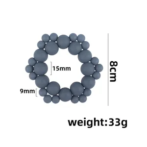 Morandi grey silicone beaded baby teether ring with hexagonal shape for easy grip