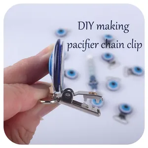 Blue evil eye DIY pacifier chain clips for making handmade baby accessory straps