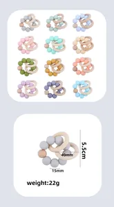 Detailed dimensions of beech wood and silicone bead baby teether with weight info