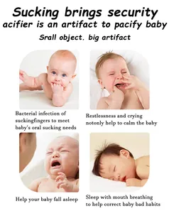 Infant pacifier benefit guide showing sleep aid, soothing, and habit correction features