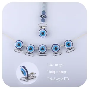 Blue evil eye pacifier clips and silicone beads for DIY baby accessory chains