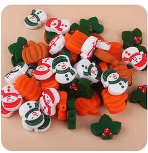 DIY silicone beads with Christmas snowman, pumpkin and holly leaf shapes for baby pacifier clips