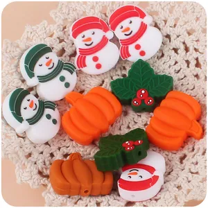 DIY Silicone Beads For Pacifier Chain Christmas Snowman Pumpkin Holly Leaf Baby Teether Accessories Cartoon DIY Jewelry Making Components
