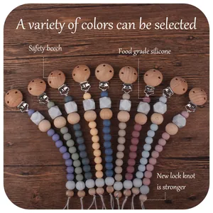 Handmade beech wood and food grade silicone pacifier clips in 10 Morandi colors