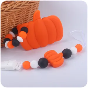 Set massaggiagengive a zucca in silicone e catenella portaciuccio con perline per neonati