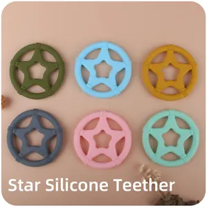 Silikon-Beißring in Sternform für Babys in sechs sanften Farben mit Antirutsch-Rippen