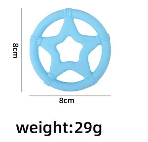 Detail eines blauen Silikon-Beißrings für Babys in Sternform, 8 cm Durchmesser