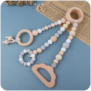Colección Triple Juguetes Dentición Bebé Cuentas Silicona Madera Haya Anillos Gimnasio Juguetes Sensoriales Colgantes Campana Animales