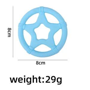 Hellblauer Silikon-Beißring in Sternform, 8 cm runder Griff für zahnende Babys