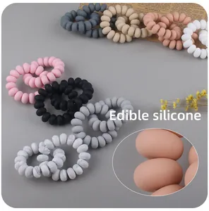 Macro detail of matte edible silicone bracelet with elastic spiral design for babies