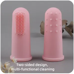 Brosse à dents doigtier en silicone rose pour soins buccaux et massage des gencives