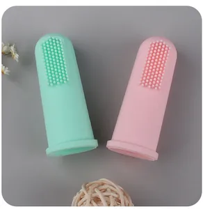 Détails des brosses à dents en silicone rose et vert menthe pour les soins de bébé