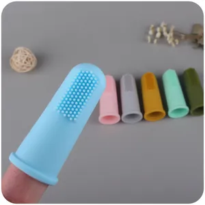 Brosse à dents de doigt en silicone pour bébés en six couleurs avec poils souples