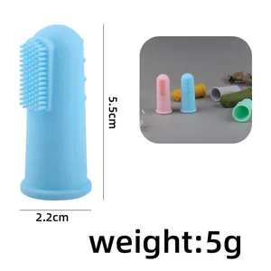 Brosse à dents de doigt en silicone pour nourrissons avec poils souples et picots bleus