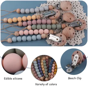 Baby Schnullerketten aus Silikon mit Buchenholz Clip in verschiedenen Pastellfarben
