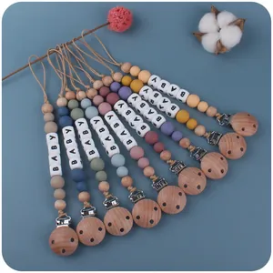 Baby Schnullerkette Buchenholz Silikon Perlen Anti Verlust Halter Für Säuglinge Morandi Alphabet Buchstaben Beißring Leine