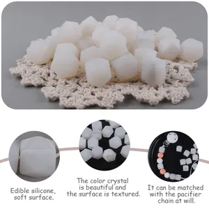 White 14mm hexagonal silicone beads for DIY baby pacifier clips and teething jewelry