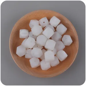 White marble texture 14mm octagonal silicone beads for DIY pacifier clips and teething toys