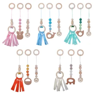 Beech Wood Baby Play Gym Toys Set Crochet Beads Animal Teether Rattles For Newborn Montessori Sensory Soothing Hanging Toys