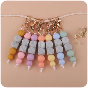 DIY Silicone Bead Keychain With Marble Geometric Octagonal Beads Gold Lobster Clasp Bag Charm For Women Keys Decoration