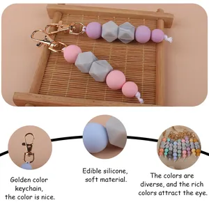 DIY silicone bead keychain with marble octagon beads and a golden metal lobster clasp