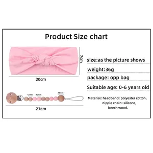 Baby-Stirnband mit Schleife und Silikon-Schnullerkette mit Buchenholzperlen in Rosa