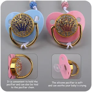 Luxury baby pacifier with crown rhinestone design and food grade silicone nipple