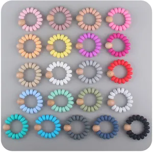 Braccialetti da dentizione in silicone piatto per neonati con perline in 20 colori