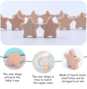 Star-shaped beech wood beads for DIY baby pacifier clips and teething accessories