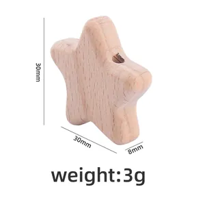 Detailed view of a star-shaped beech wood bead with precise measurements for DIY pacifiers