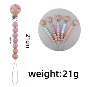 Detail van 21 cm speenkoord met beukenhout en Morandi siliconen kralen voor baby's