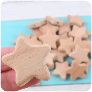 Star-shaped natural beech wood beads for DIY pacifier chains and infant teething toys