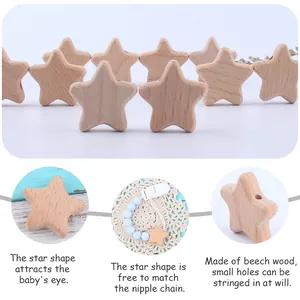 Star-shaped beech wood beads and clips for DIY baby pacifier chains and toys