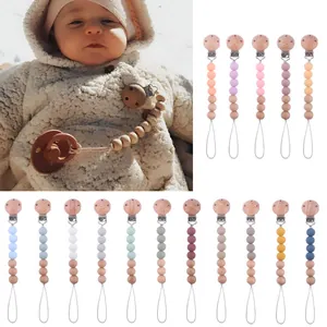 Baby Speenketting Siliconen Beukenhout Kralen Kalmerende Bijtketting Voor Baby's Anti-verlies Speenhouder Riem