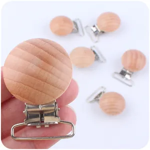 Sujeta chupete de madera de haya natural de 30mm con clip metálico para accesorios DIY