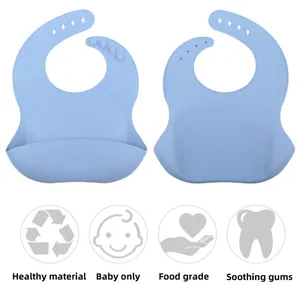 Detail of baby silicone bibs with wide leak-proof pocket and adjustable neck snaps