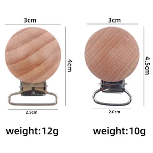 Clip de chupete de madera de haya natural 30mm para cadenas DIY y cierre metálico
