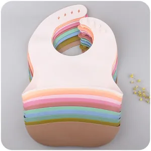 Adjustable soft silicone baby bibs with deep food catcher in various Morandi colors