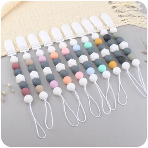 Food Grade Silicone Baby Pacifier Clip Anti-Drop Chain Holder For Infants Toddlers Teething Beads Morandi Colors Accessory