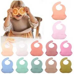 Soft Food Grade Silicone Baby Bib Waterproof Feeding Bib With Food Catcher Pocket Adjustable Neck Strap For Infants Toddlers