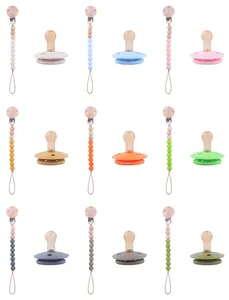 Neuf options de couleurs pour attache-tétine en bois de hêtre et silicone