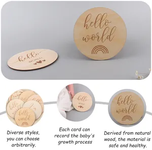 Détail des cartes étape en bois naturel pour bébé avec gravure arc-en-ciel et texte doux