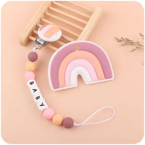 Cartoon Rainbow Baby Pacifier Clip Silicone Teether Toy For Infant Newborn Molar Stick Safety Chain Daily Use