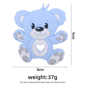 Blue bear silicone teether with heart cutout, dimensions 9x8cm, weighing 37g