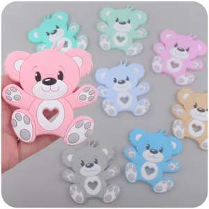 Baby bear silicone teether in pastel colors for soothing infant teething relief