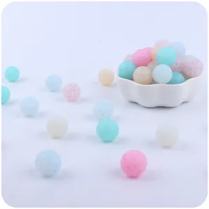 Perles en Silicone de Qualité Alimentaire pour Création de Bijoux DIY Attache Tétine Bracelet Collier Rondes Imprimées Paillettes