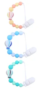 Three-piece silicone pacifier clips set with cartoon hot air balloons in various colors