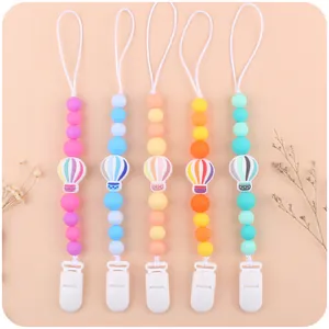 Silicone Hot Air Balloon Baby Pacifier Clip Cartoon Teether Beads Binky Holder Anti-drop Chain Soothing Accessory For Infant