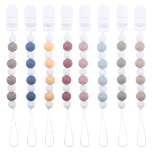 Baby Silikon Schnullerkette Morandi Farben Perlen Schnullerclip Für Säugling Beißspielzeug Anti-Drop Leine Schnullerhalter